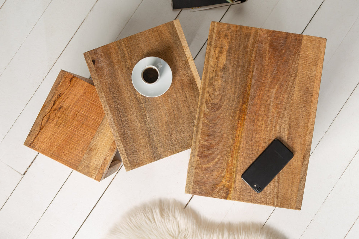 Lot de 3 tables d’appoint MAKASSAR 45cm en bois massif naturel manguier