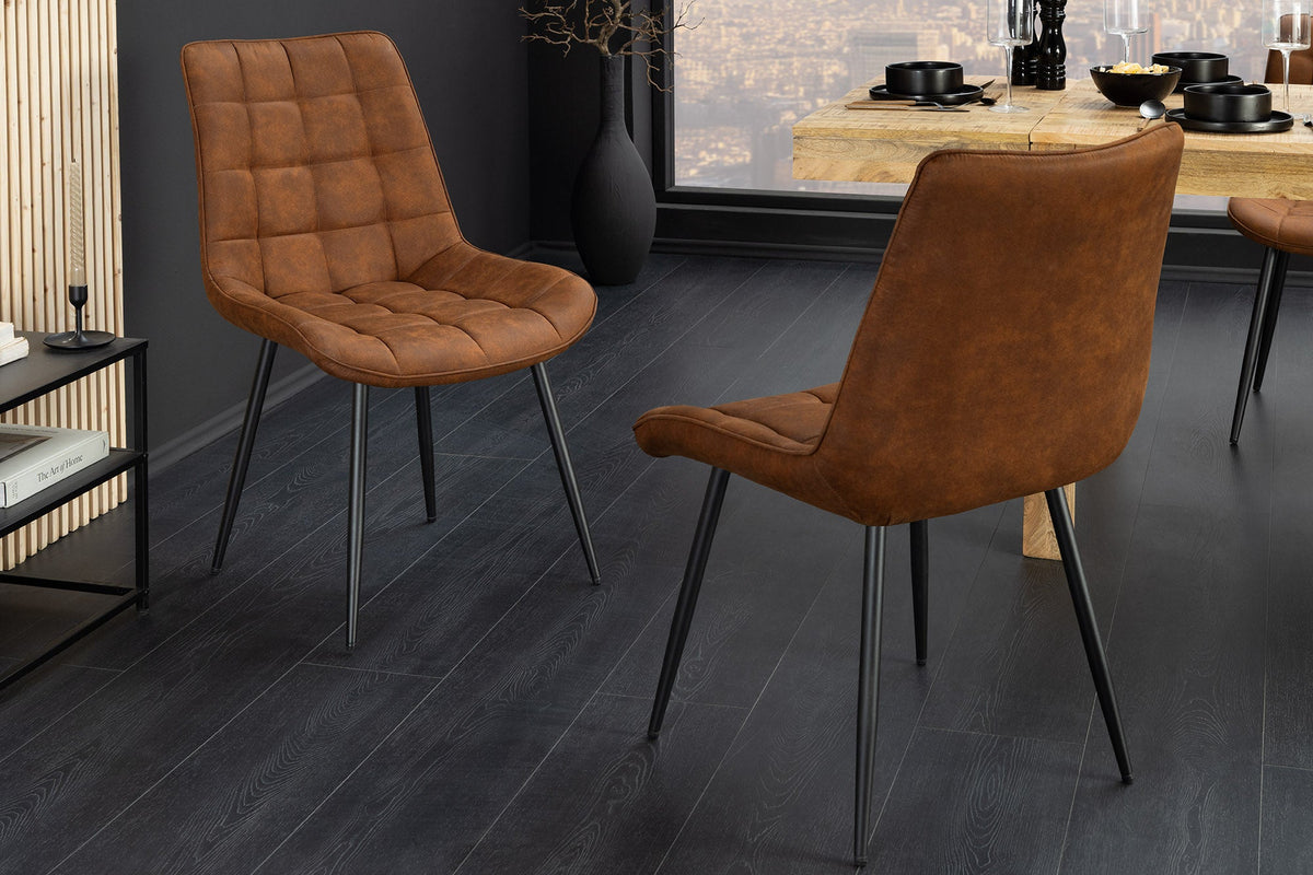 Lot de 4x Chaise design ROADSTAR ancien brun pieds métalliques noirs