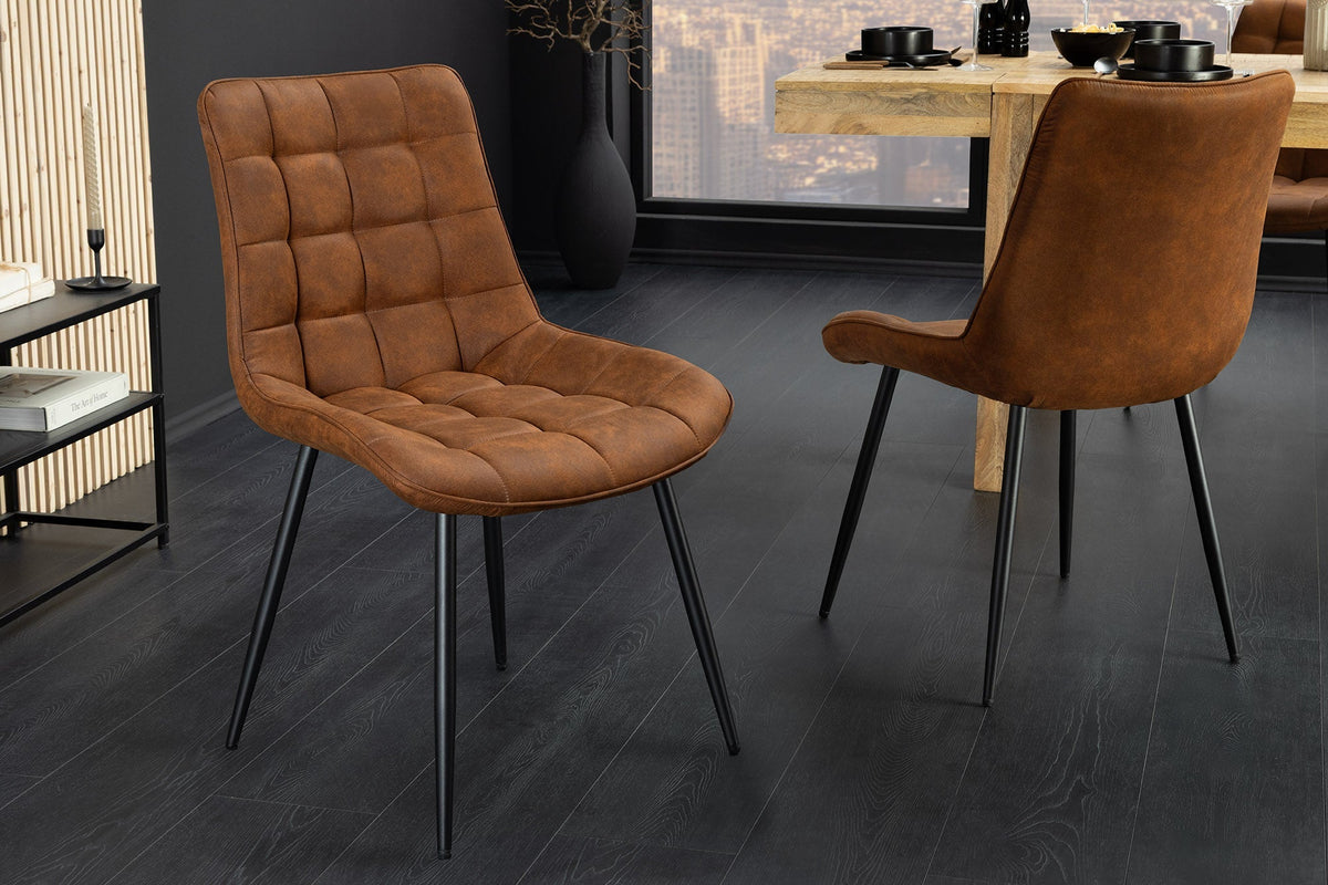 Lot de 4x Chaise design ROADSTAR ancien brun pieds métalliques noirs