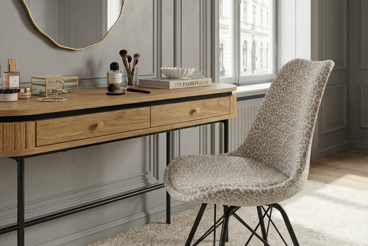 Lot de 4x Chaise design SCANDINAVIA MEISTERSTÜCK beige gris chenille piètement métallique noir