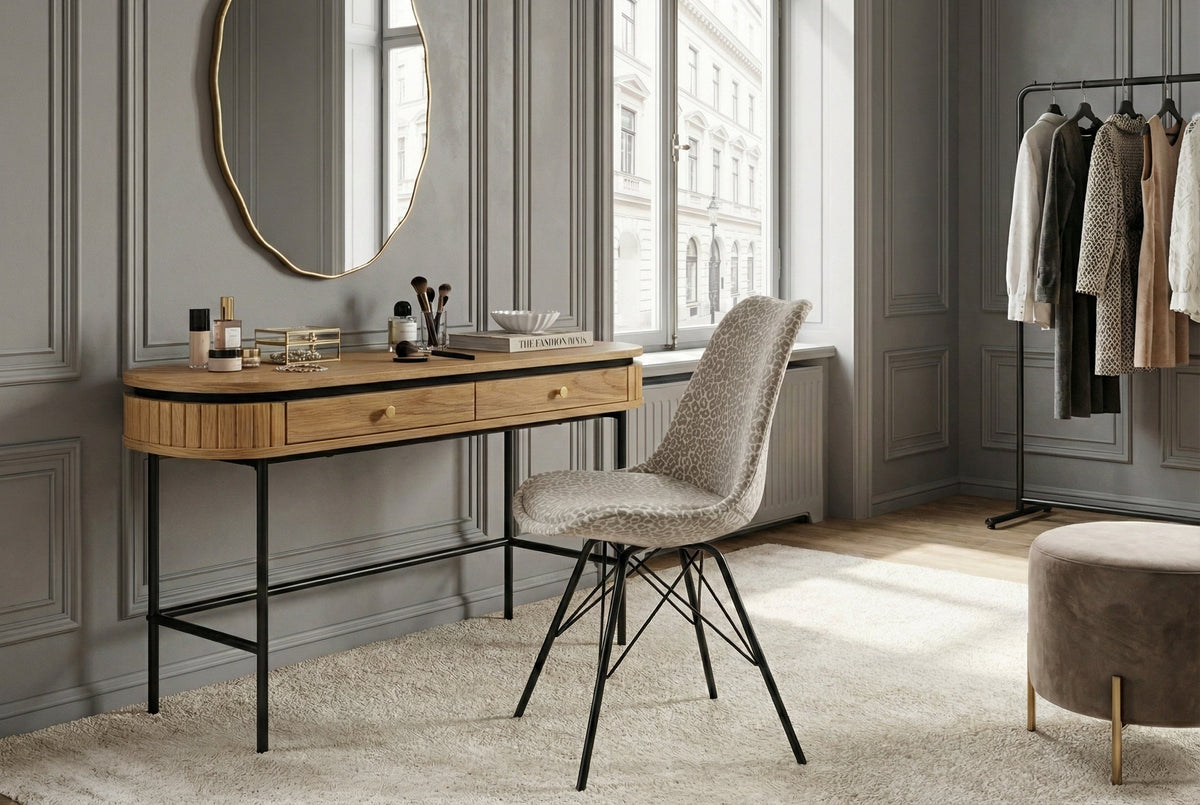 Lot de 4x Chaise design SCANDINAVIA MEISTERSTÜCK beige gris chenille piètement métallique noir