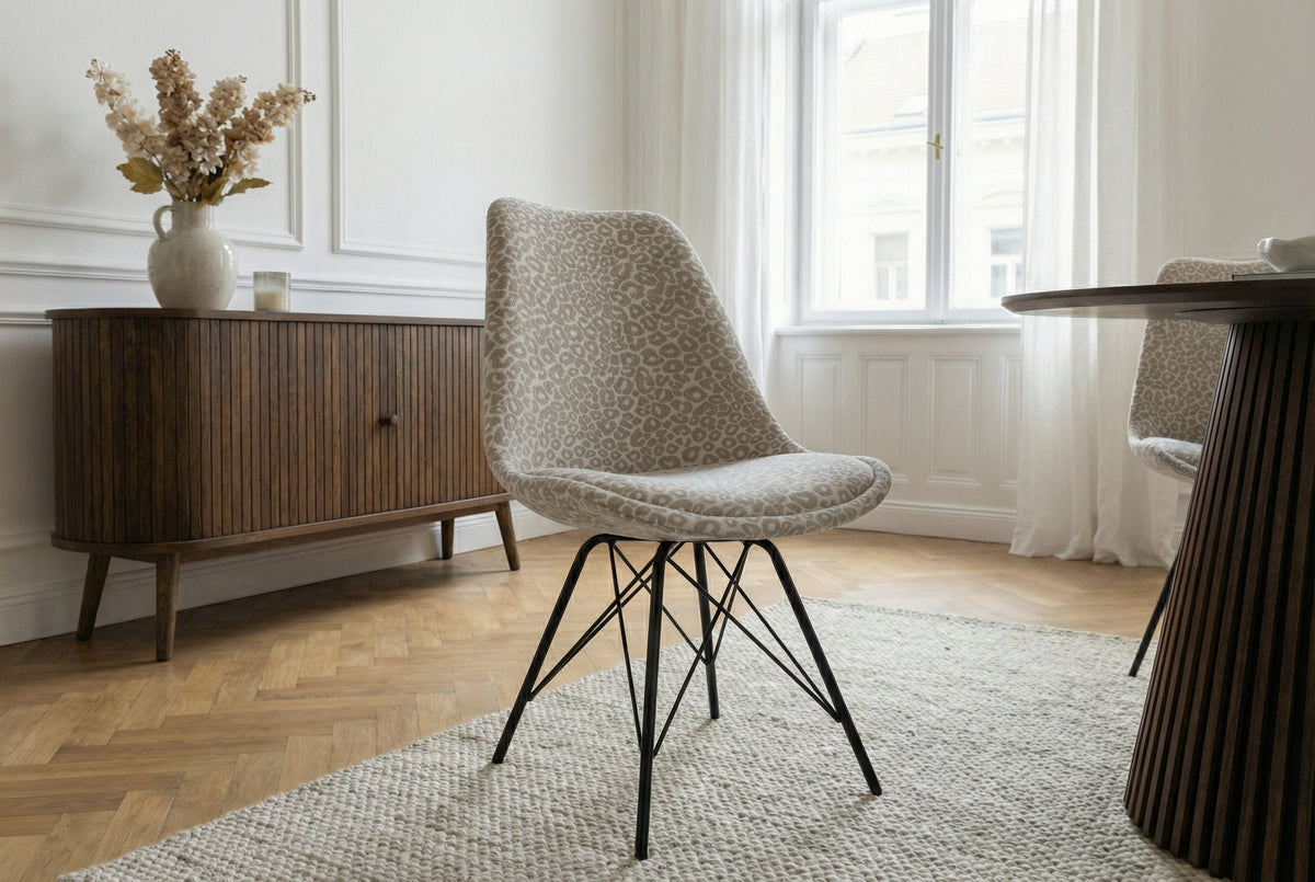 Lot de 4x Chaise design SCANDINAVIA MEISTERSTÜCK beige gris chenille piètement métallique noir