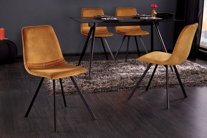 Lot de 4x Chaise rétro AMSTERDAM CHAIR jaune moutarde velours classique du design