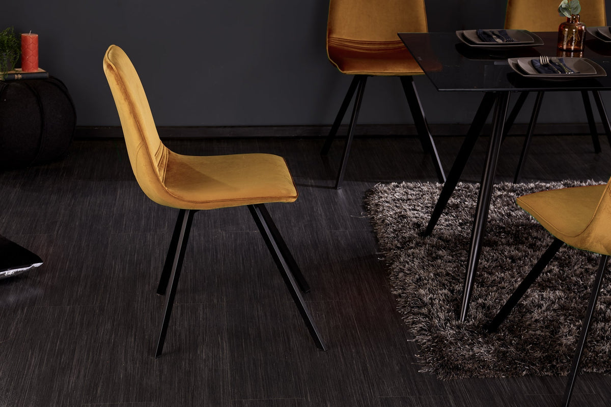 Lot de 4x Chaise rétro AMSTERDAM CHAIR jaune moutarde velours classique du design