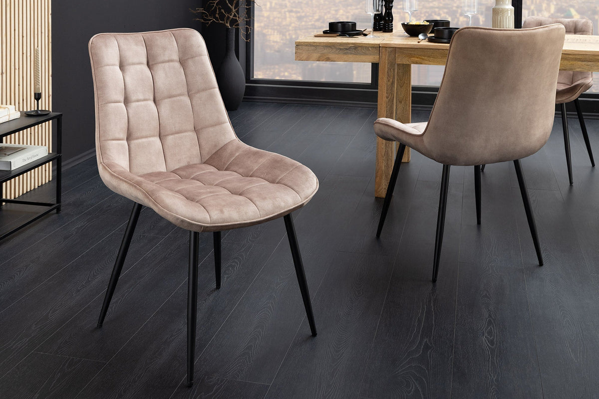 Lot de 4x Design chaise ROADSTAR champagne greige velours pieds métalliques noirs