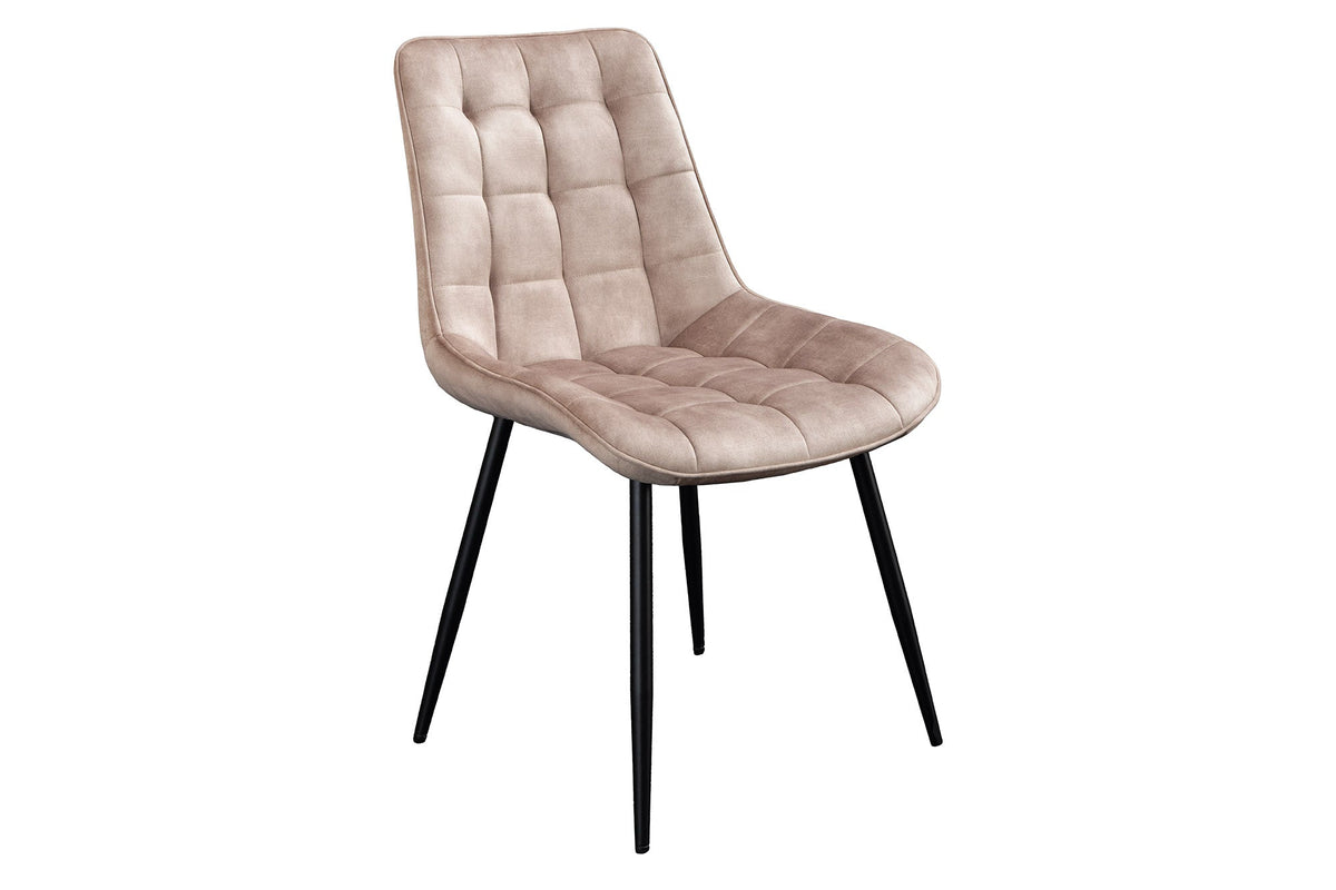 Lot de 4x Design chaise ROADSTAR champagne greige velours pieds métalliques noirs