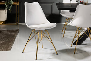 Lot de 4x Design chaise SCANDINAVIA MEISTERSTÜCK blanche pieds dorés