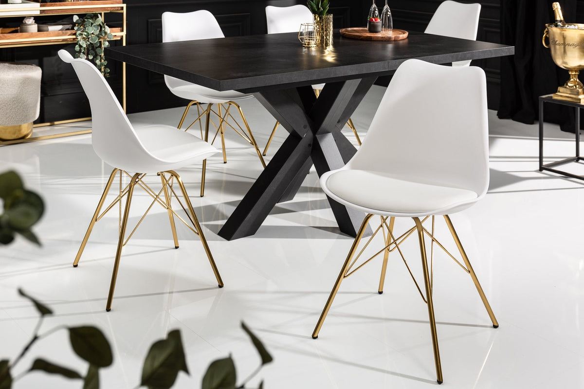Lot de 4x Design chaise SCANDINAVIA MEISTERSTÜCK blanche pieds dorés