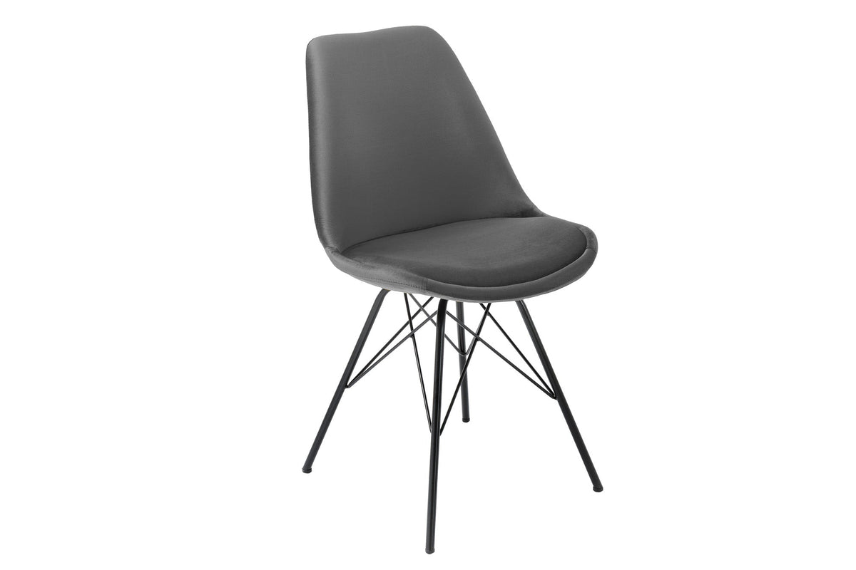 Lot de 4x Design chaise SCANDINAVIA MEISTERSTÜCK gris velours pieds métalliques noirs