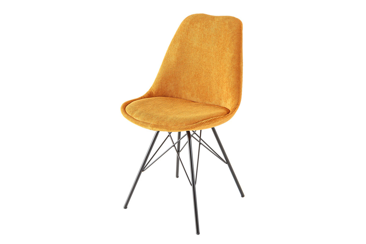 Lot de 4x Design chaise SCANDINAVIA MEISTERSTÜCK moutarde Cord noires pieds en métal