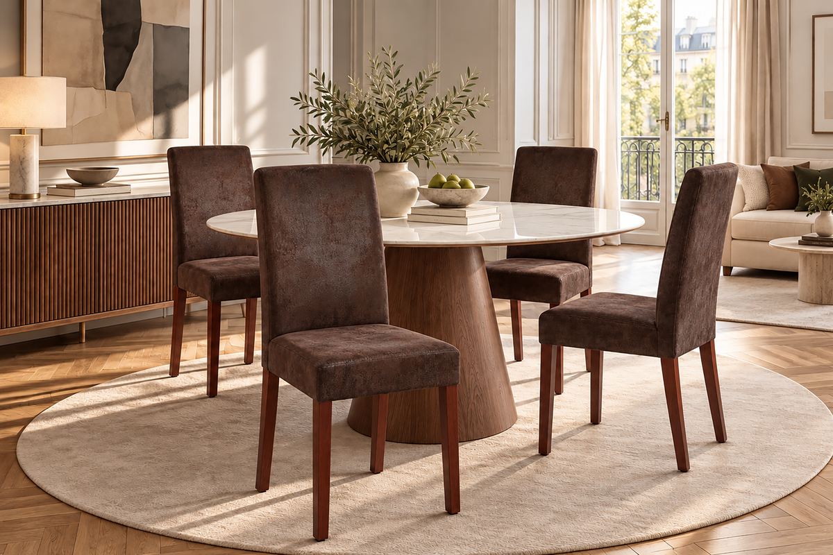 Lot de 4x Élégant fauteuil colonial GENUA cigare brun look vintage pieds en bois massif
