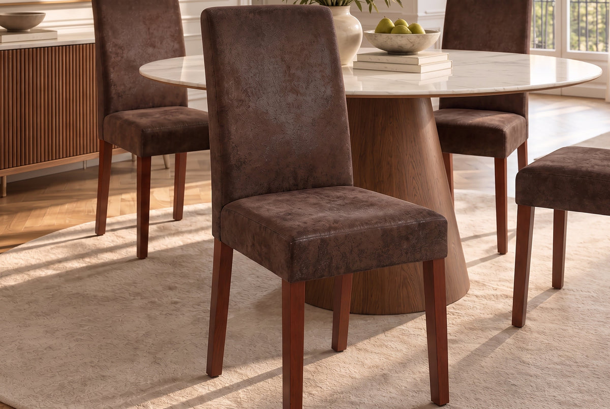 Lot de 4x Élégant fauteuil colonial GENUA cigare brun look vintage pieds en bois massif
