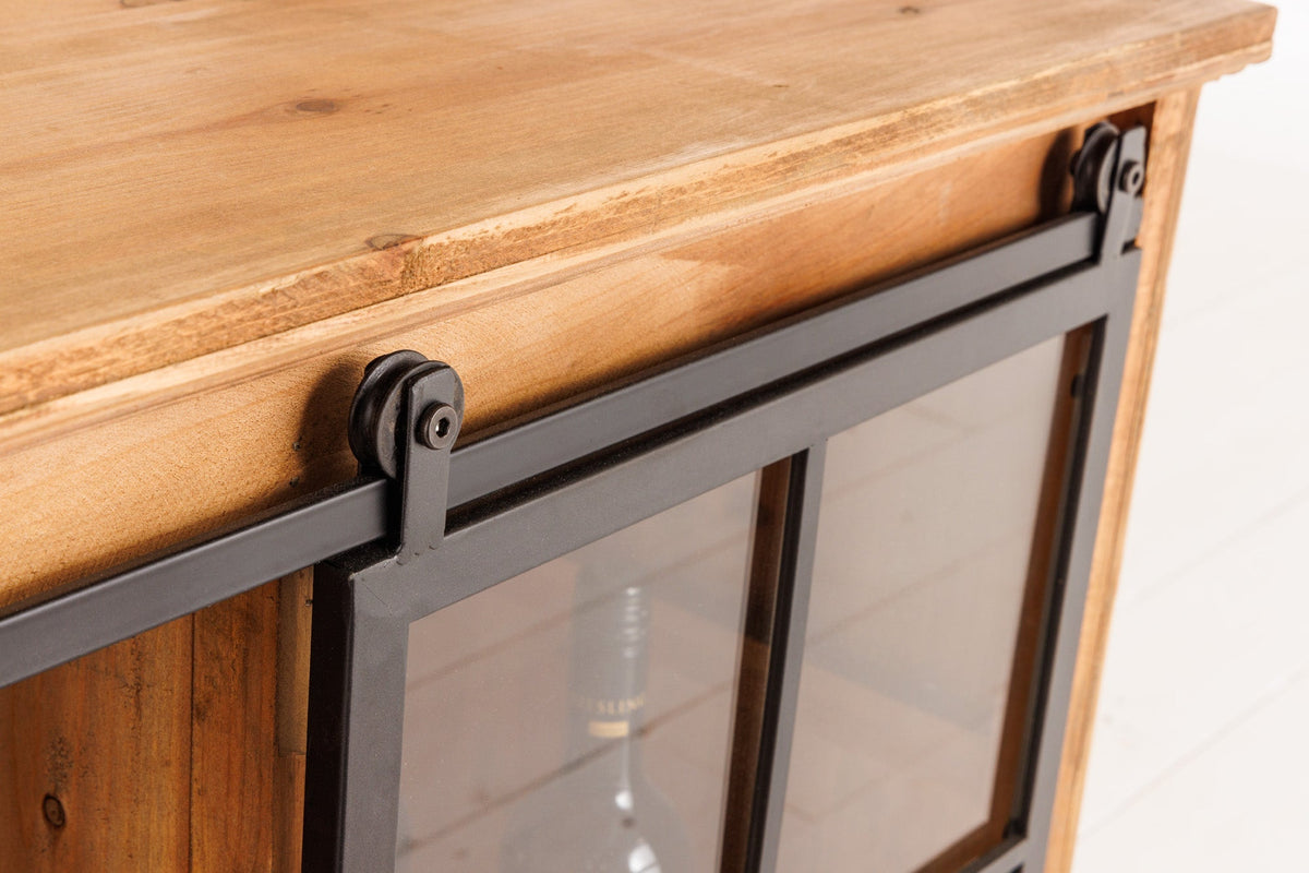 Lowboard massif HERITAGE 160cm pin naturel portes industrielles vitrine métal