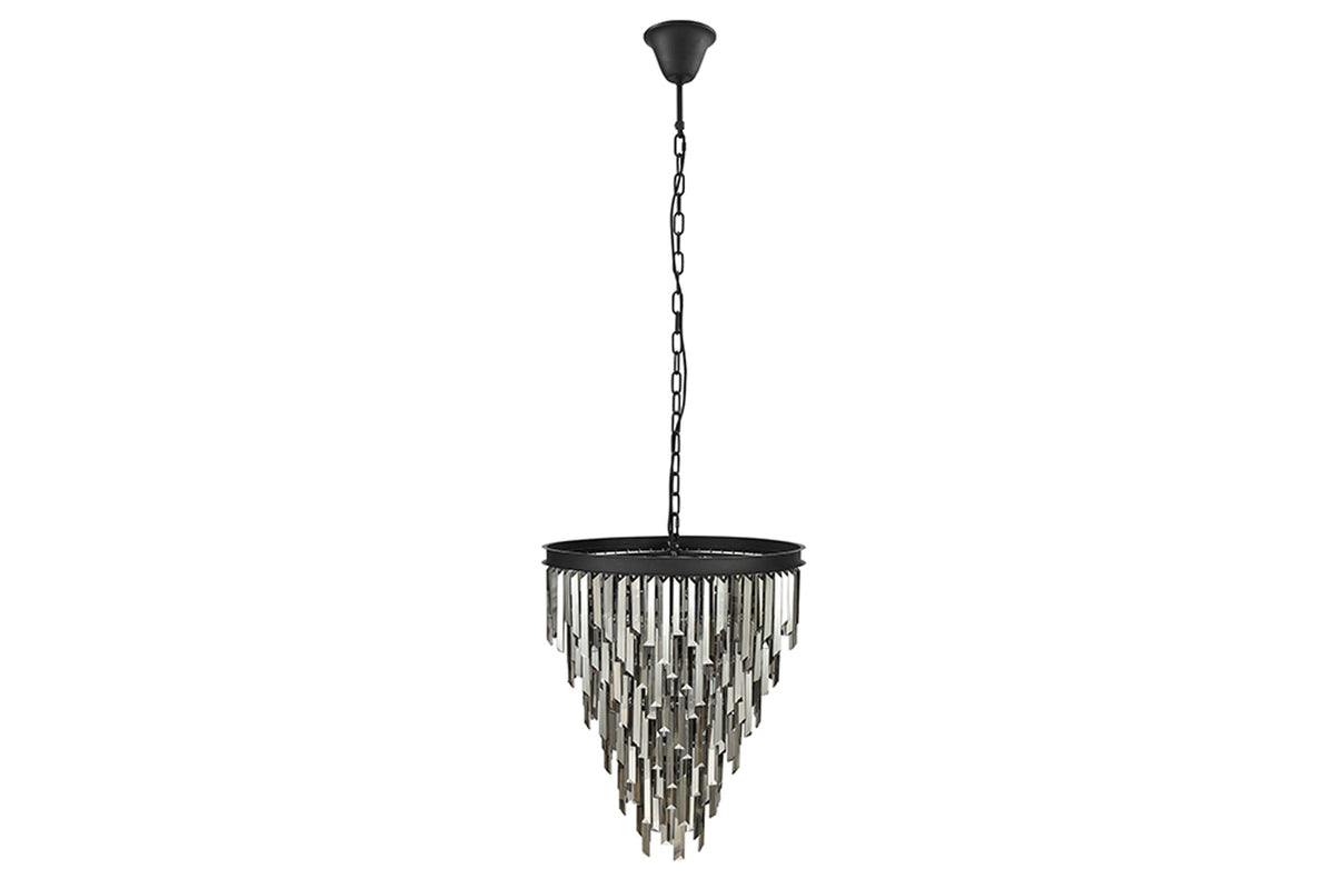 Lustre de luxe CRYSTAL 50cm gris avec prismes de verre lampe suspendue en fer noir