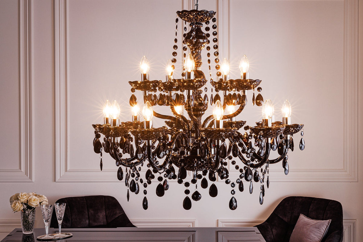 Lustre design BLACK CRYSTAL XL 80cm lustre 15 bras en acrylique noir