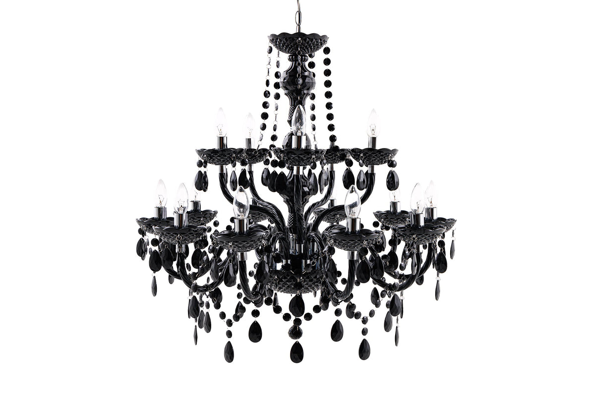 Lustre design BLACK CRYSTAL XL 80cm lustre 15 bras en acrylique noir