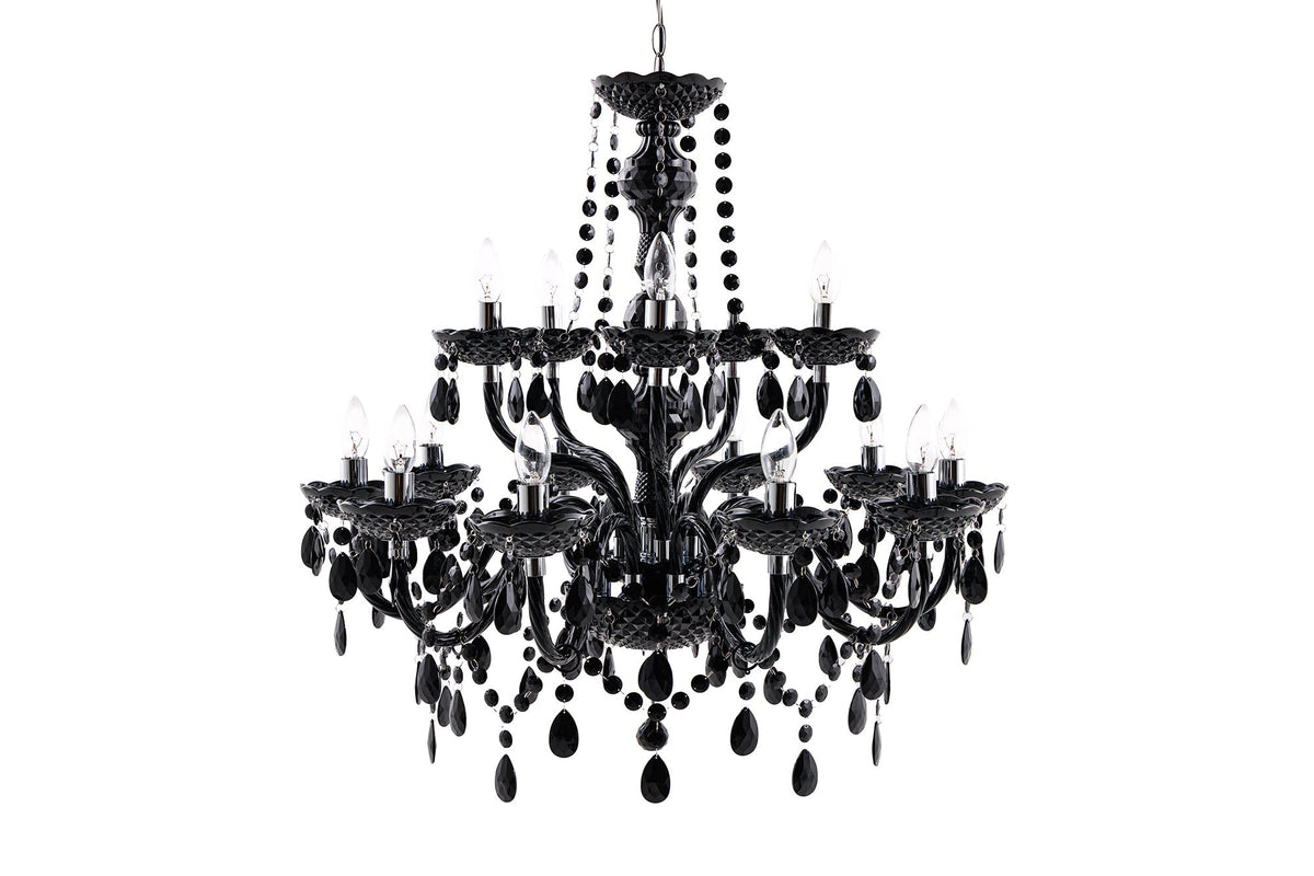 Lustre design BLACK CRYSTAL XL 80cm lustre 15 bras en acrylique noir