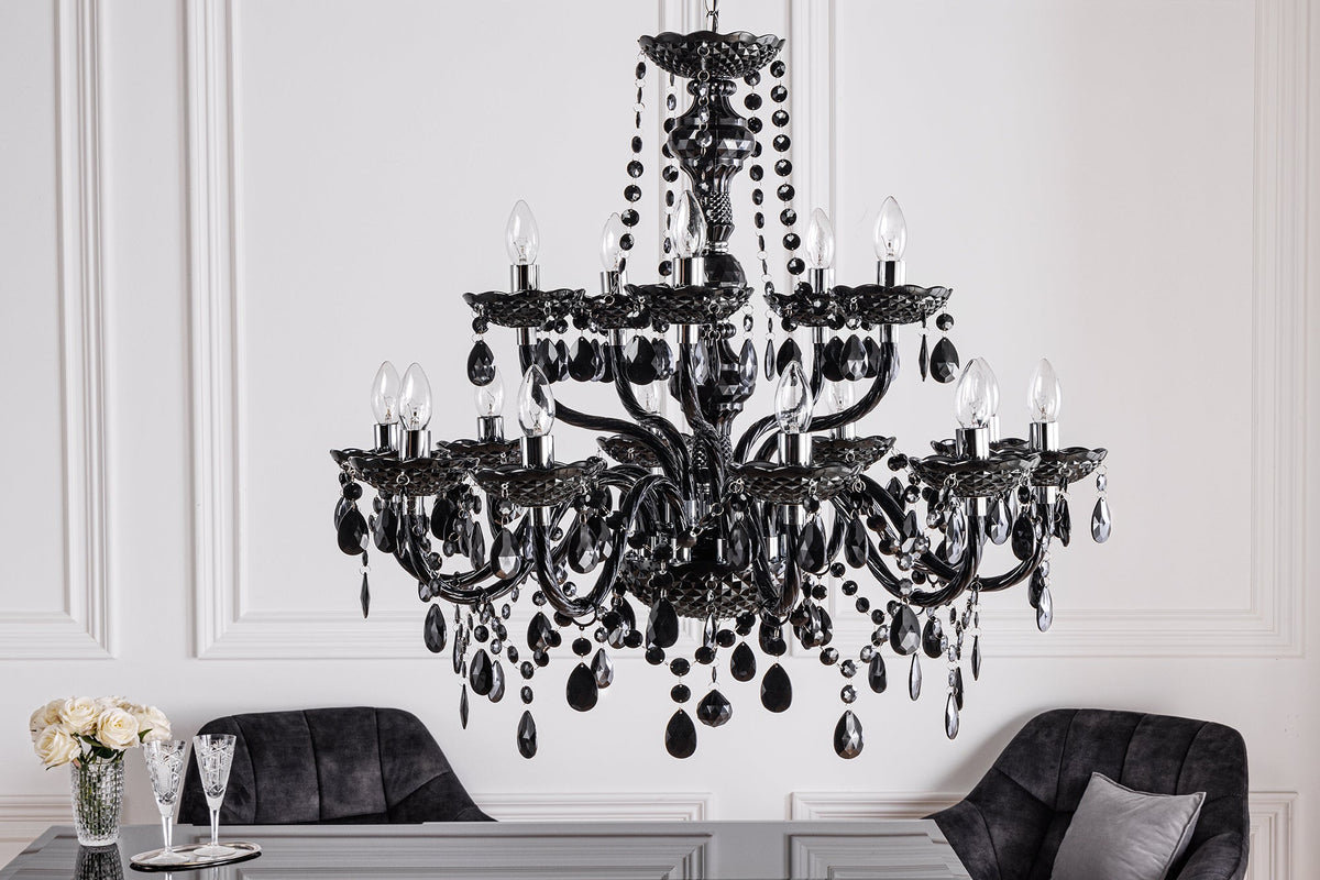 Lustre design BLACK CRYSTAL XL 80cm lustre 15 bras en acrylique noir