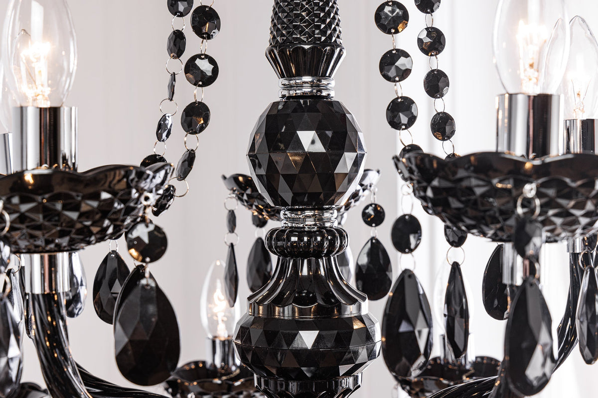 Lustre design BLACK CRYSTAL XL 80cm lustre 15 bras en acrylique noir