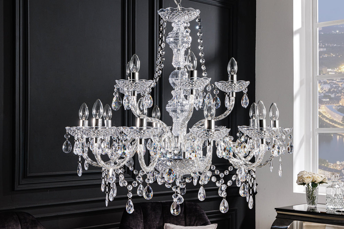 Lustre design CRYSTAL XL 80cm lustre 15 bras en acrylique transparent