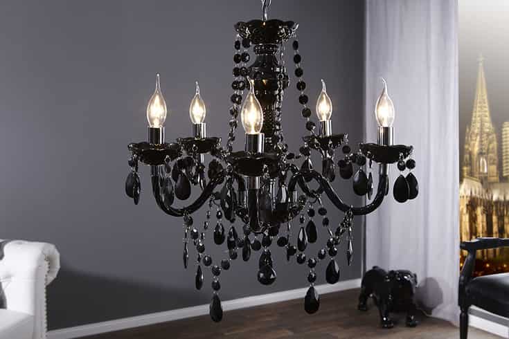 Lustre élégant BLACK CRYSTAL 55cm lustre 5 bras en acrylique noir