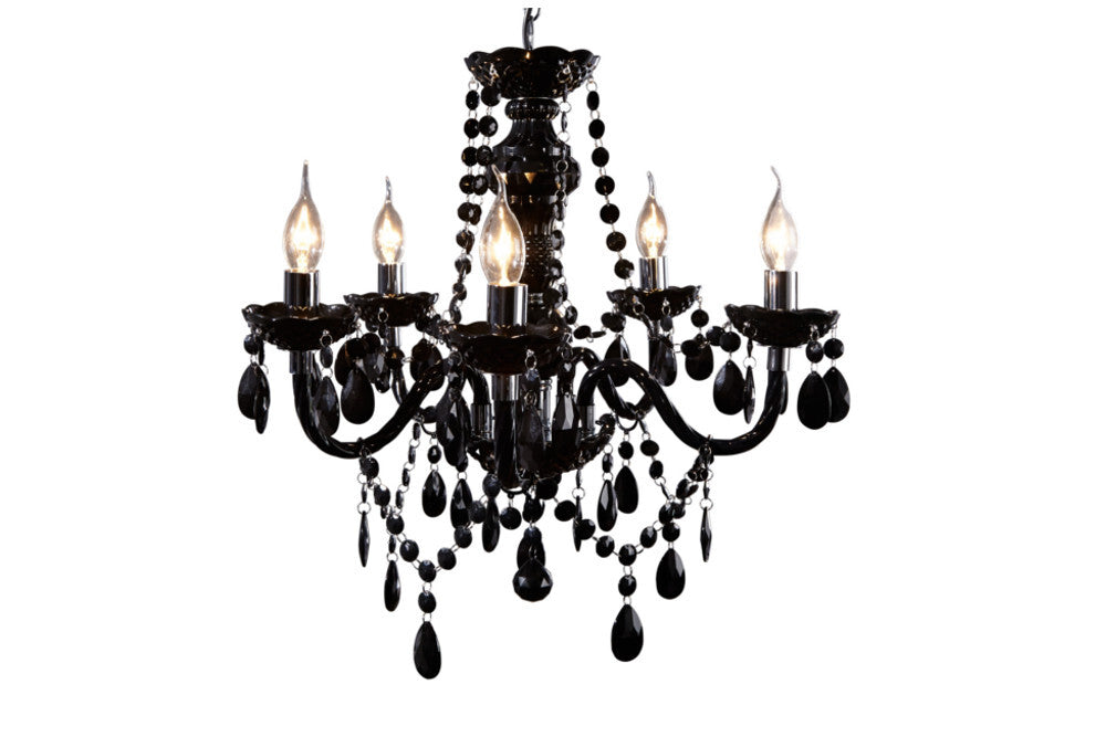 Lustre élégant BLACK CRYSTAL 55cm lustre 5 bras en acrylique noir