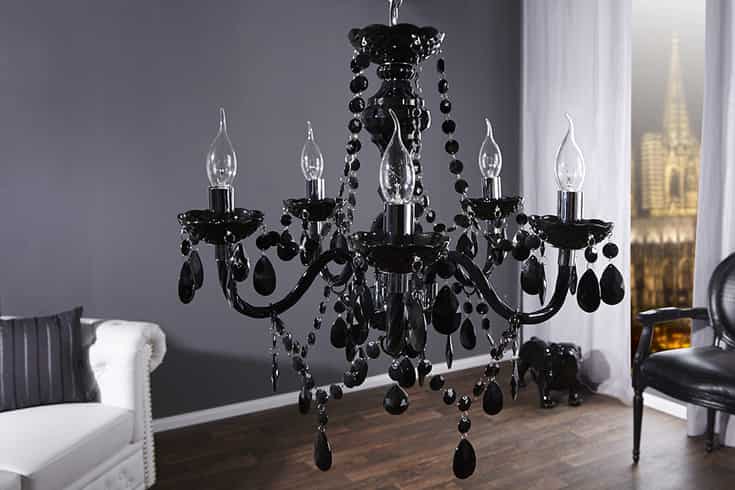Lustre élégant BLACK CRYSTAL 55cm lustre 5 bras en acrylique noir