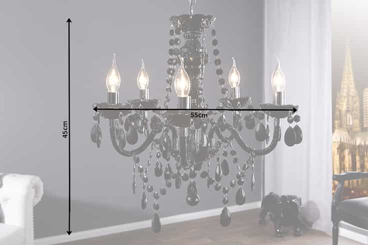 Lustre élégant BLACK CRYSTAL 55cm lustre 5 bras en acrylique noir