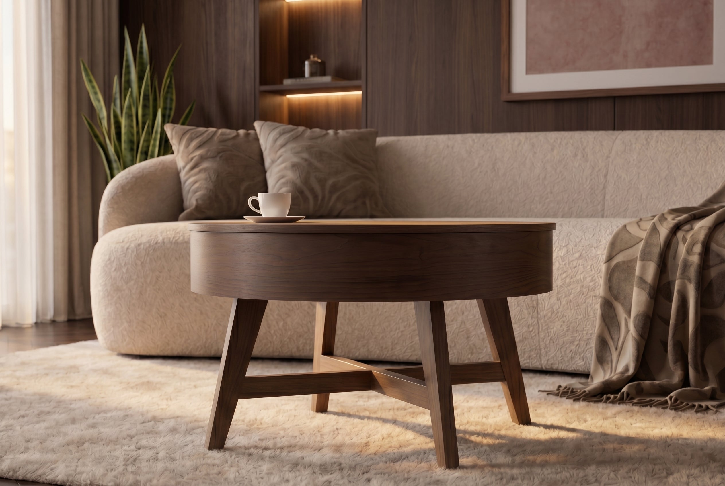 Massif table basse KYOTO 70cm brun bois de mangue au design noyer avec espace de rangement