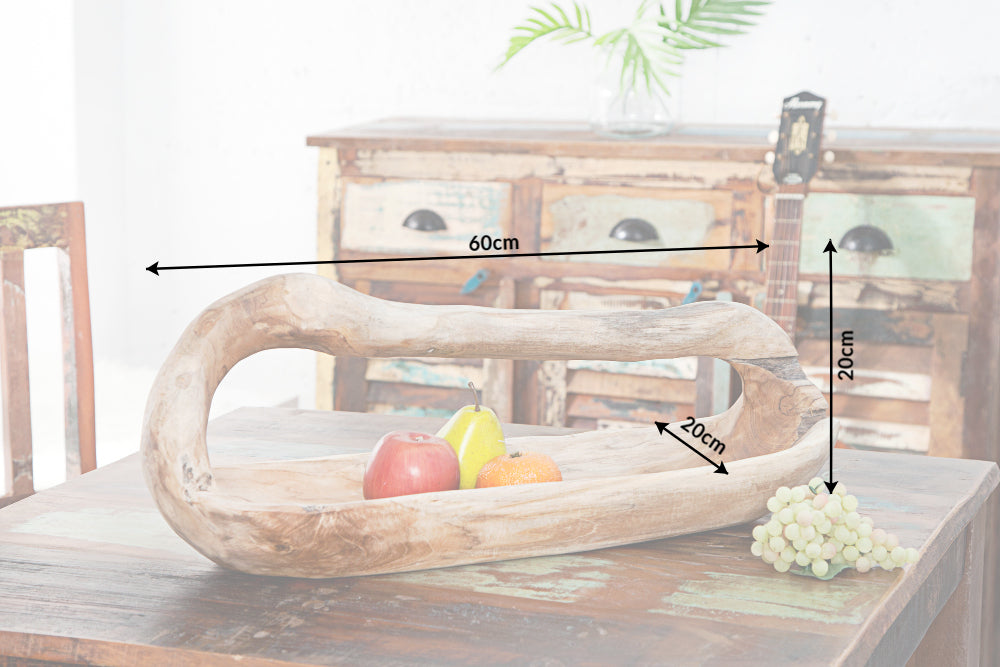 Massive Holzschale BALI 60cm Teakholz mit Griff natürliche Maserung
