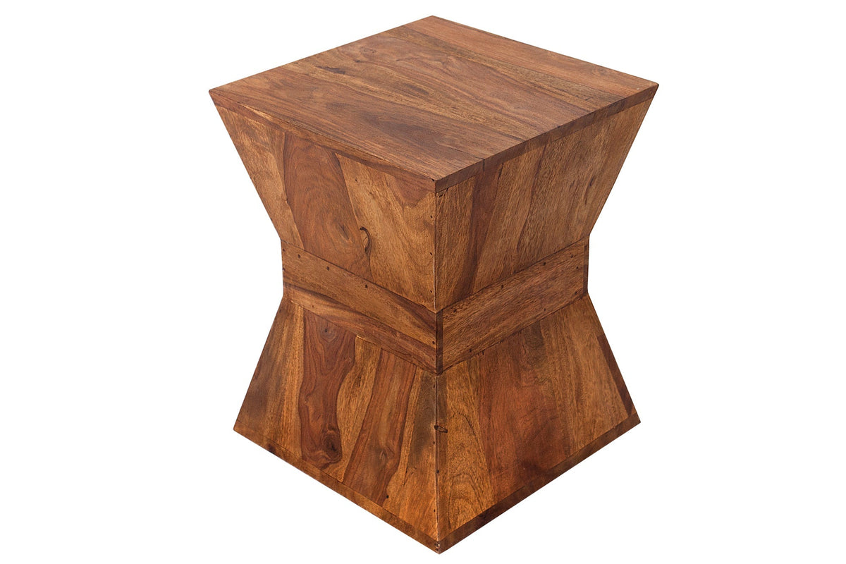 Massiver Beistelltisch PYRAMID 35cm braun Sheeshamholz stone finish Maserung Hocker