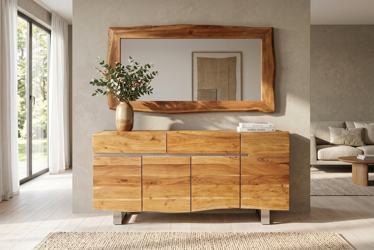 Massiver Spiegel MAMMUT 160cm braun Akazienholz Baumkante Wandspiegel