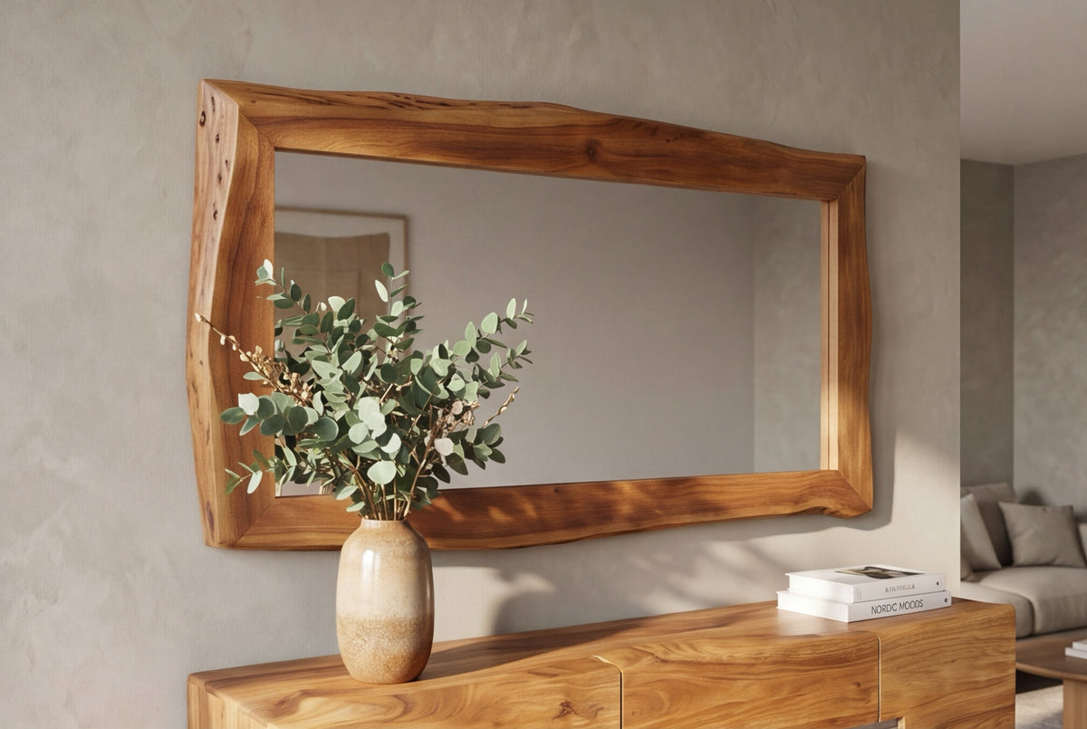 Massiver Spiegel MAMMUT 160cm braun Akazienholz Baumkante Wandspiegel