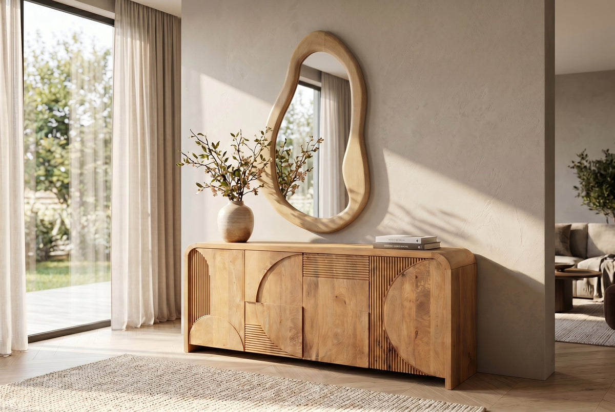Massiver Wandspiegel ORGANIC 130cm creme Mangoholz flexibel aufhängbar