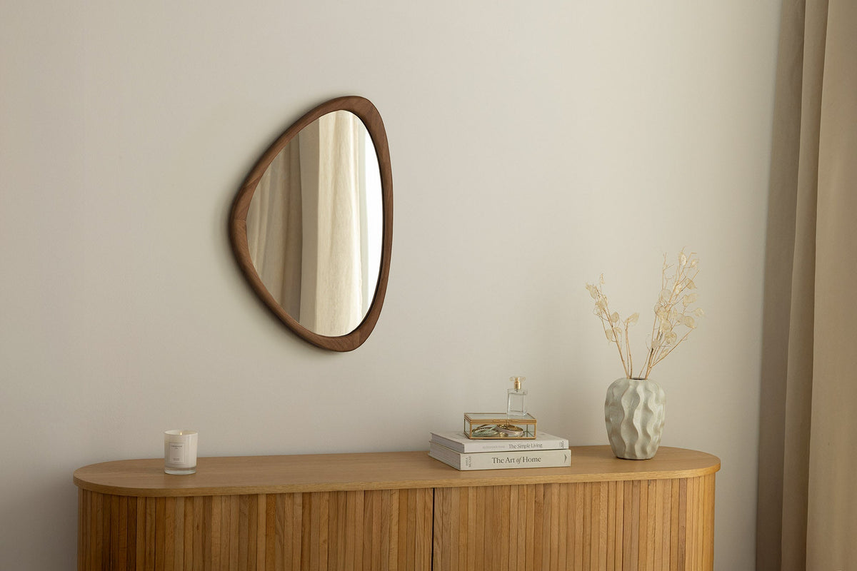 Massiver Wandspiegel ORGANIC 65cm braun Walnussholz-Design