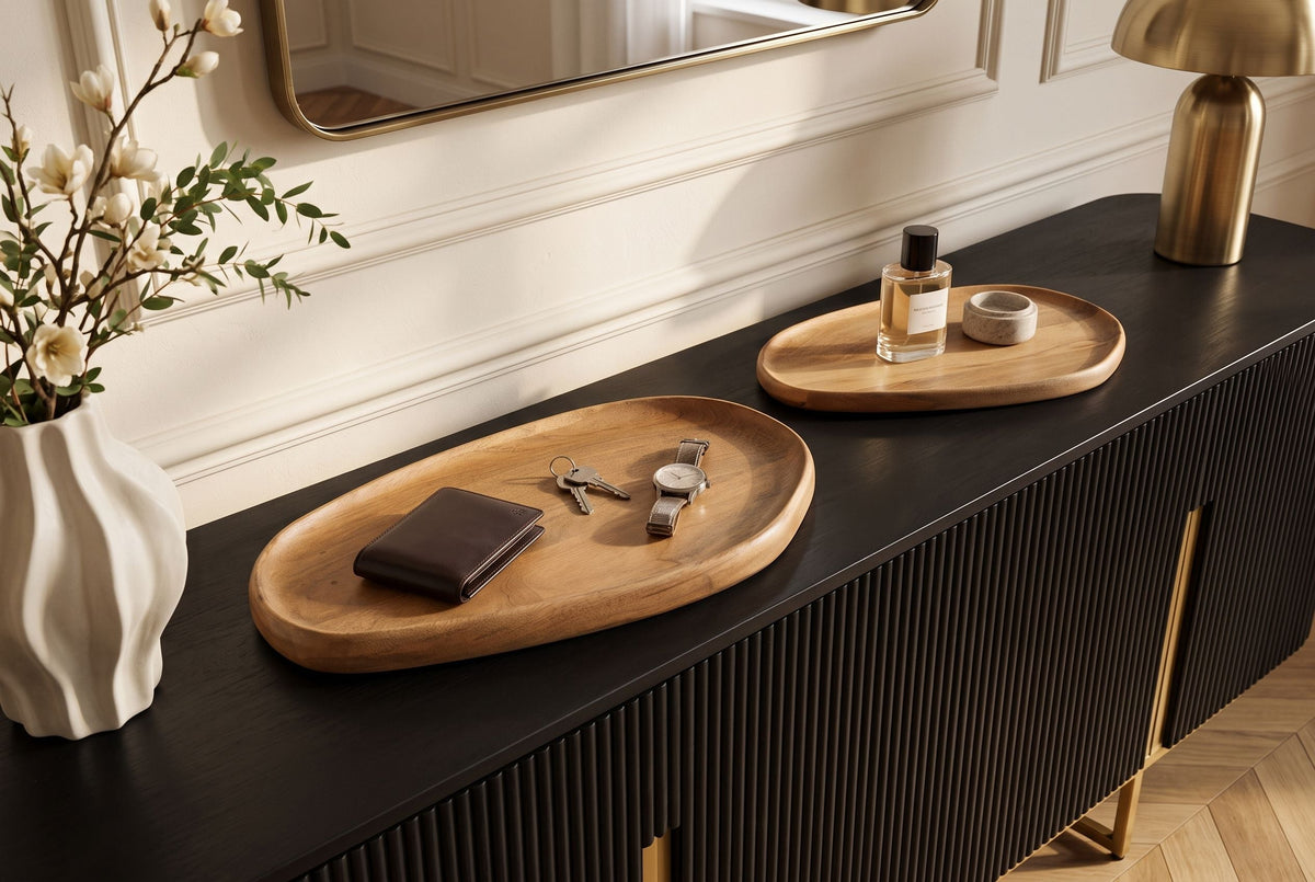 Massives 2er Set Tablett AMAZONAS 55cm natur Mangoholz cream finish Servierbrett
