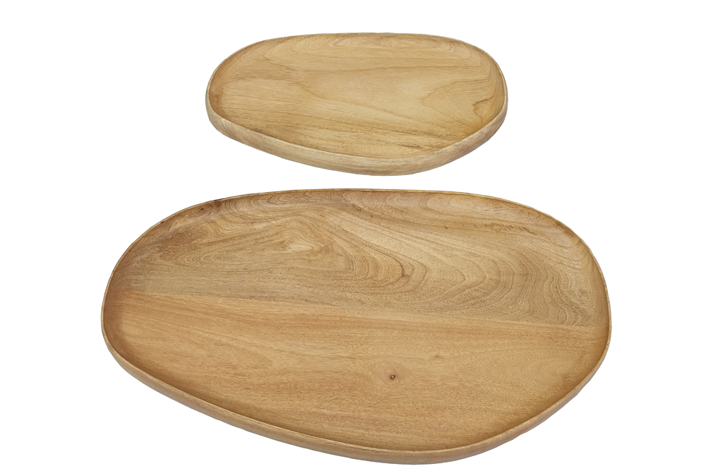 Massives 2er Set Tablett AMAZONAS 55cm natur Mangoholz cream finish Servierbrett