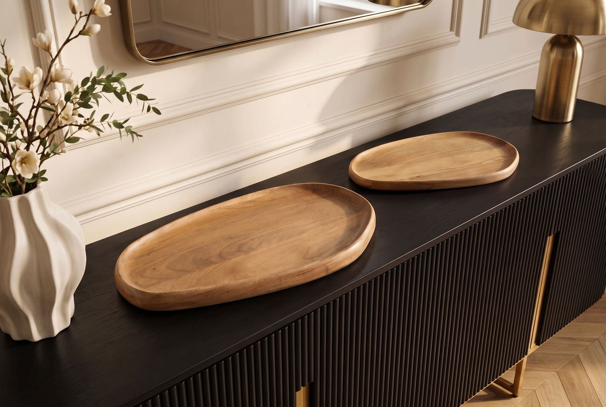 Massives 2er Set Tablett AMAZONAS 55cm natur Mangoholz cream finish Servierbrett