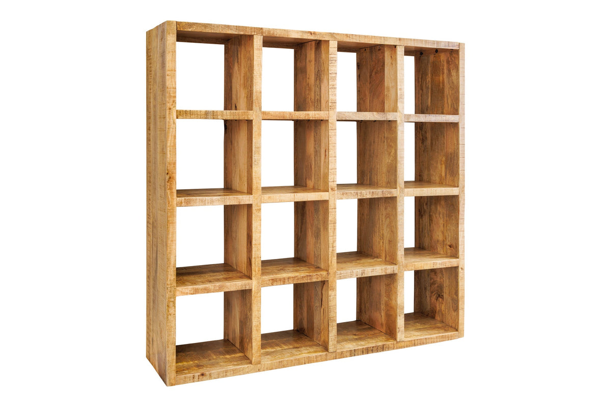 Massives Regal IRON CRAFT 160cm natur Mangoholz Bücherregal sechzehn Fächer