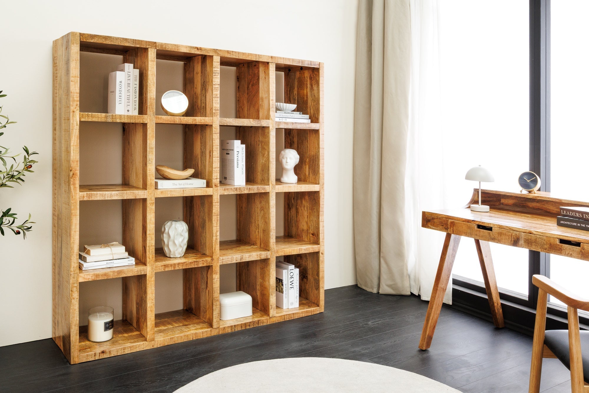 Massives Regal IRON CRAFT 160cm natur Mangoholz Bücherregal sechzehn Fächer