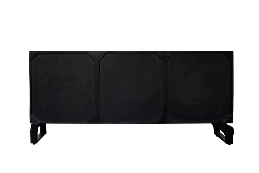 Massives Sideboard FOREST 160cm schwarz braun Mangoholz sechs Fächer 3D-Front