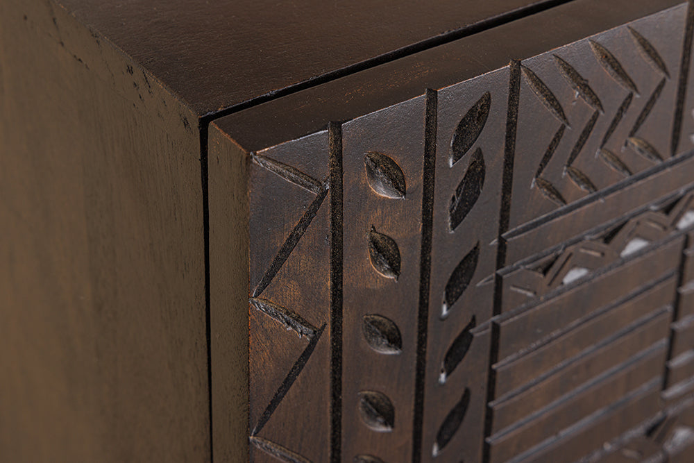 Massives Sideboard TRIBAL 180cm antik braun Mangoholz 3D-Front viel Stauraum
