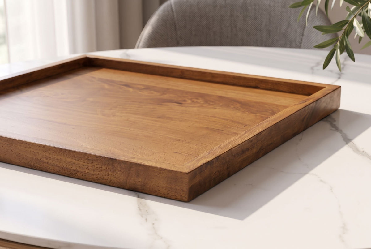 Massives Tablett MAKASSAR 50cm braun Mangoholz honey finish handmade