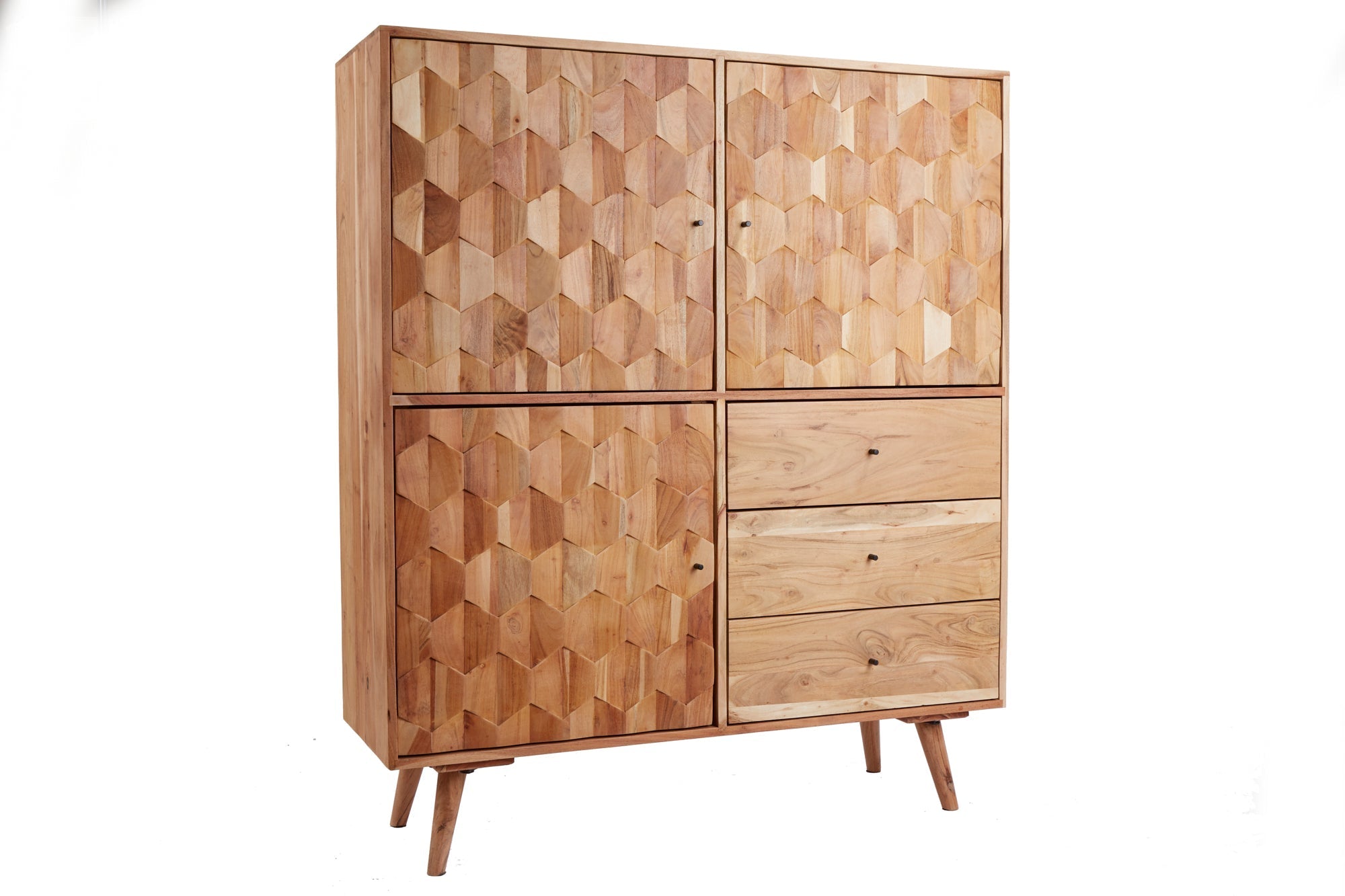 Massivholz Highboard MYSTIC LIVING 140cm Akazie natur 3D-Oberfläche