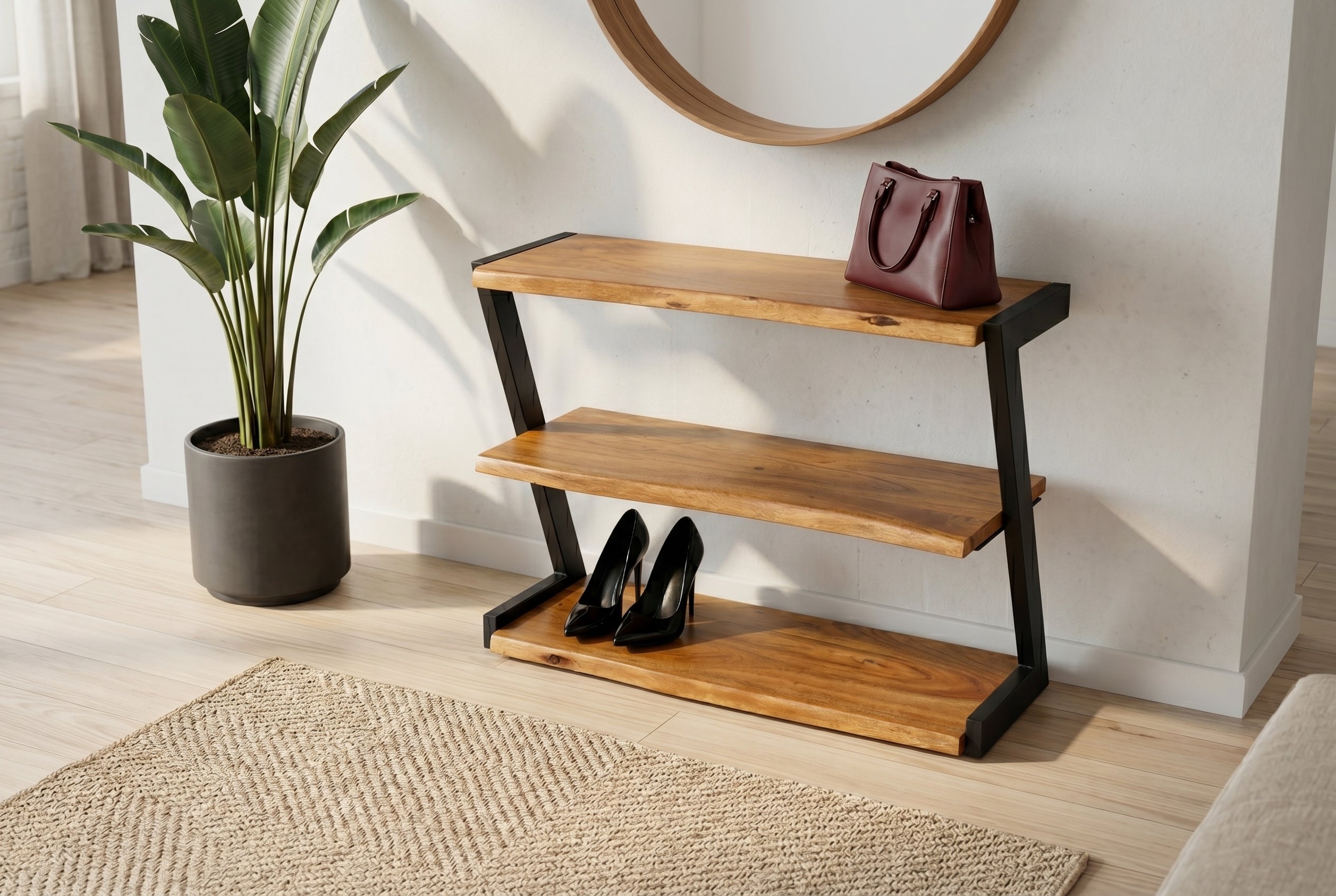 Meuble à chaussures massif MAMMUT 75cm étagère en bois d’acacia finition miel marron