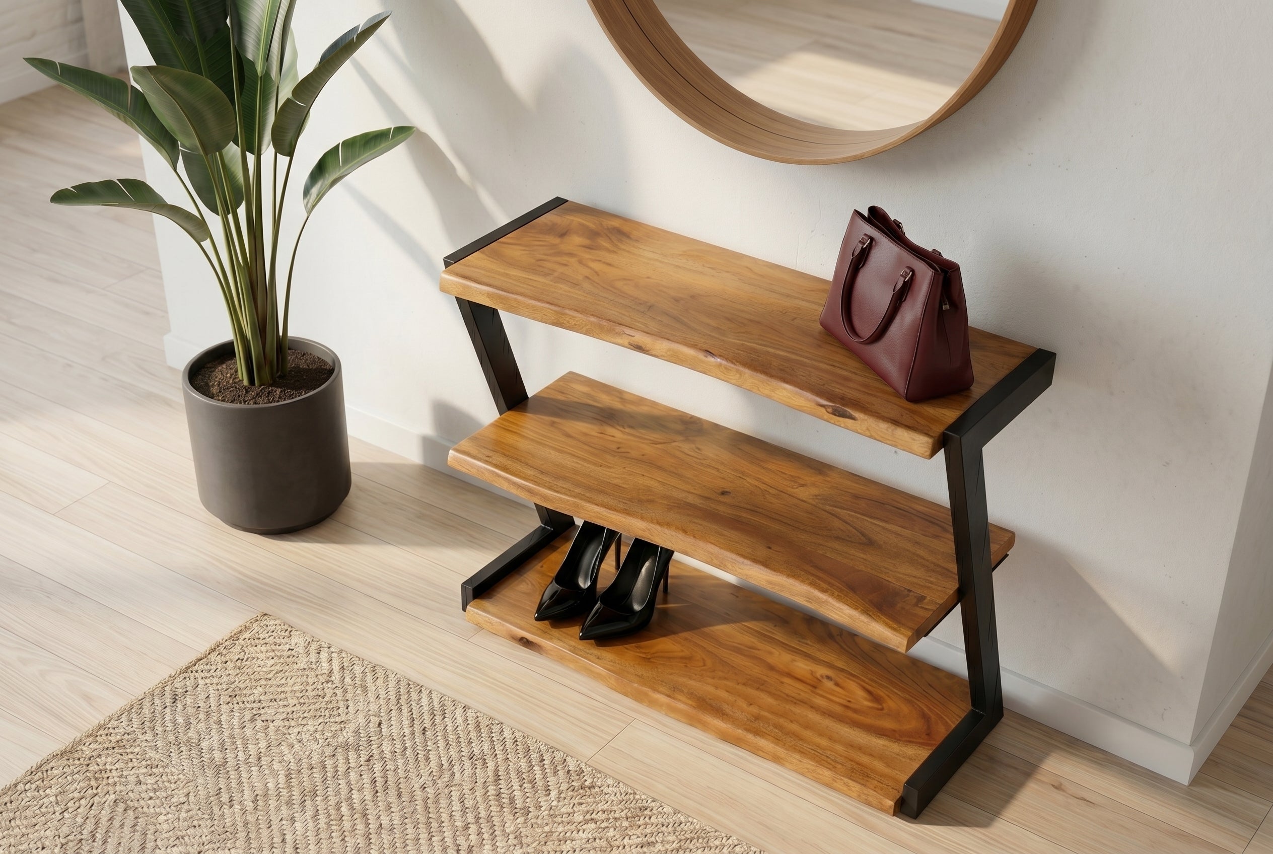 Meuble à chaussures massif MAMMUT 75cm étagère en bois d’acacia finition miel marron