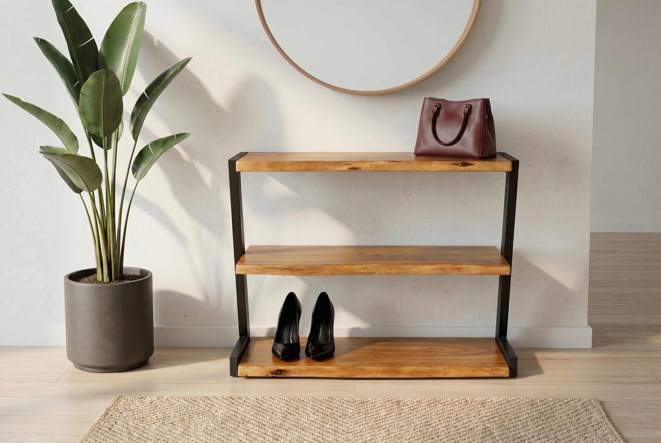 Meuble à chaussures massif MAMMUT 75cm étagère en bois d’acacia finition miel marron