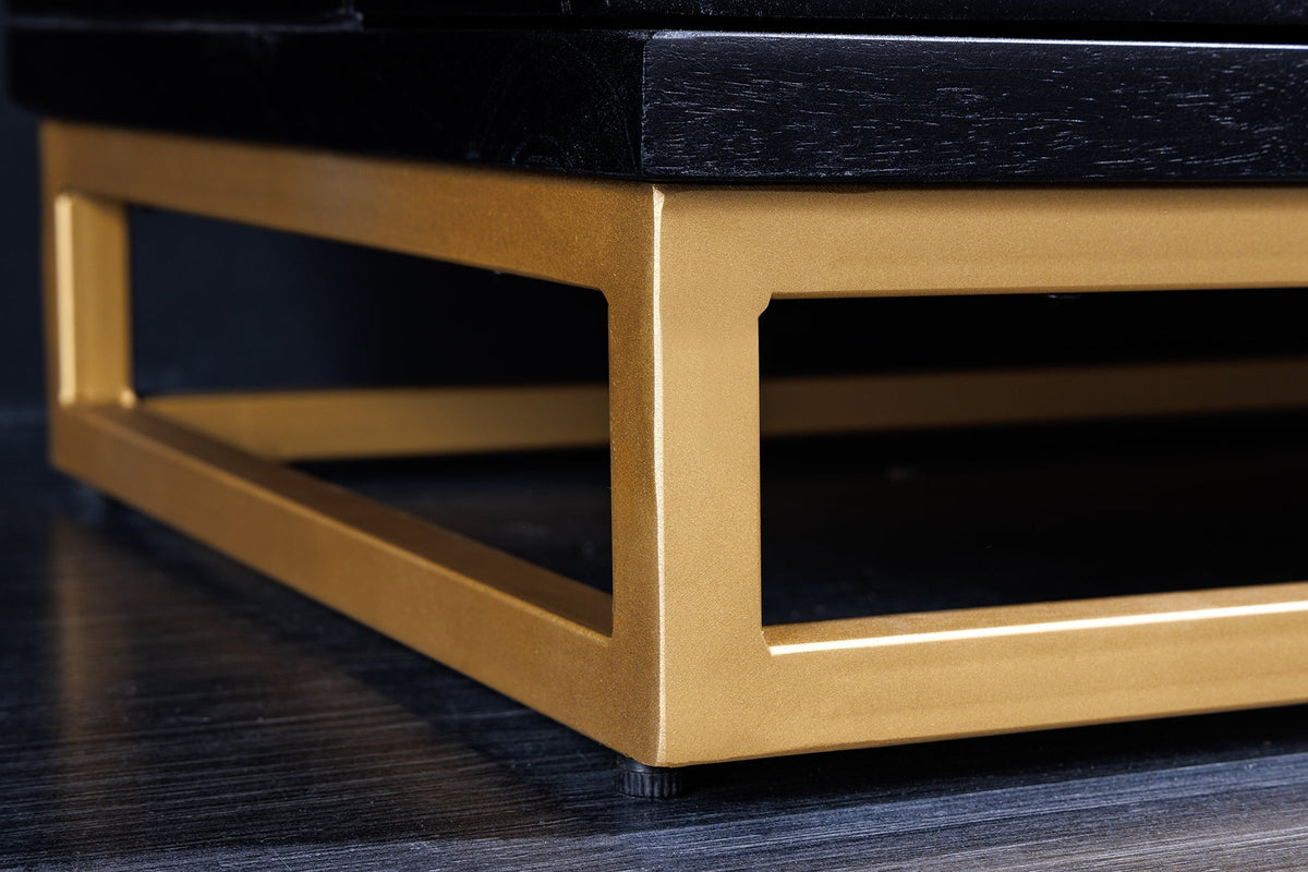 Meuble bar artisanal GOLDEN SUNSET 140cm noir doré bois de manguier massif