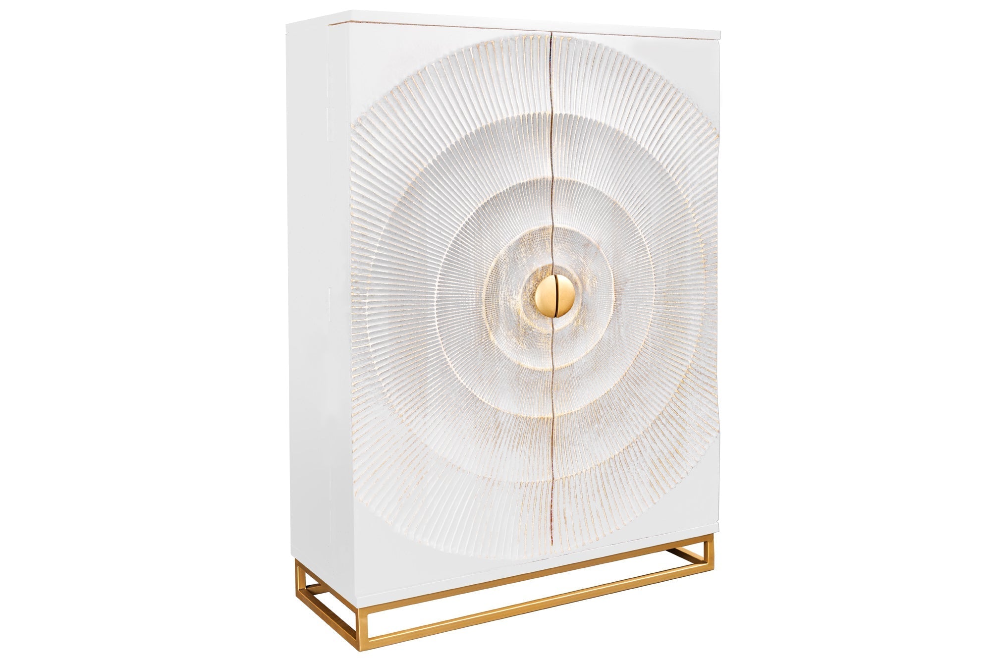 Meuble bar artisanal GOLDEN SUNSET 140cm or blanc en manguier massif