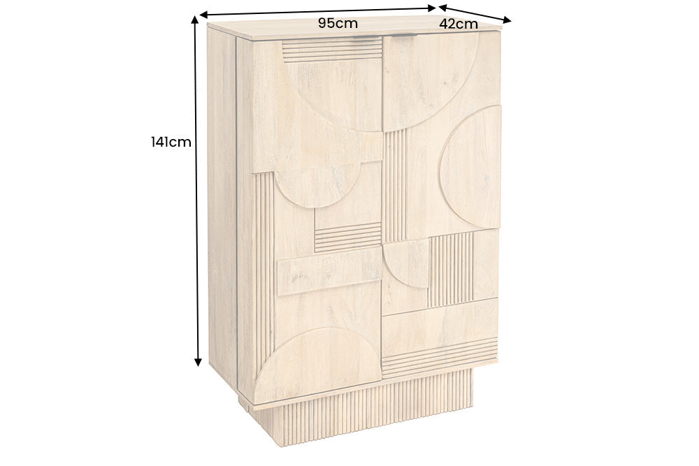 Meuble bar design ART DECO 140cm bois de manguier cérusé blanc façade 3D